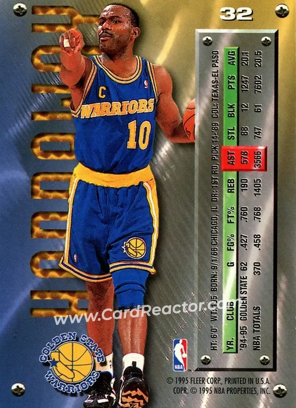 1995-96 Metal #32 - Tim Hardaway - Golden State Warriors - Back