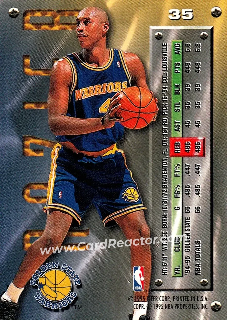 1995-96 Metal #35 - Clifford Rozier - Golden State Warriors - Back