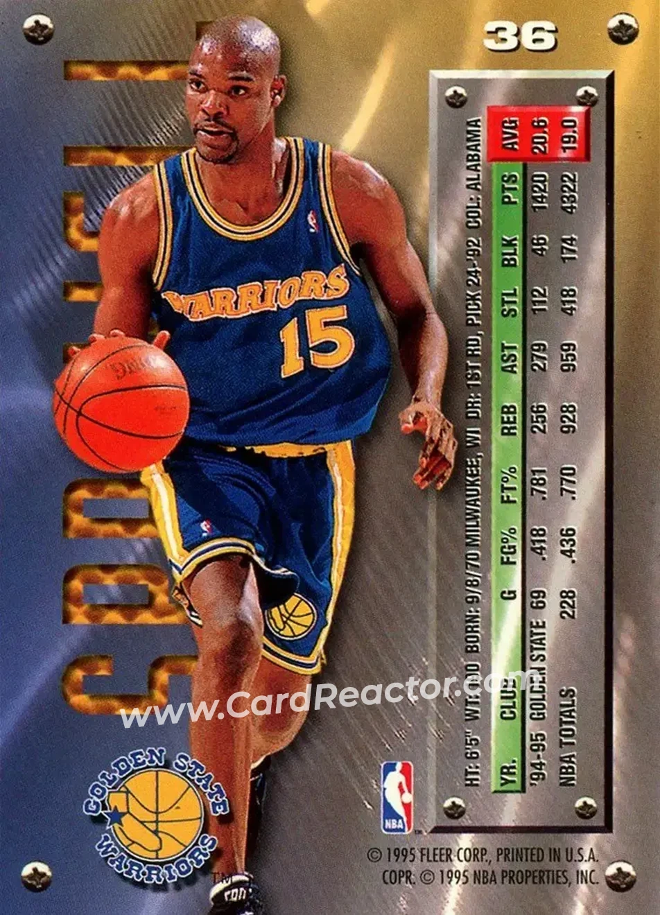 1995-96 Metal #36 - Latrell Sprewell - Golden State Warriors - Back