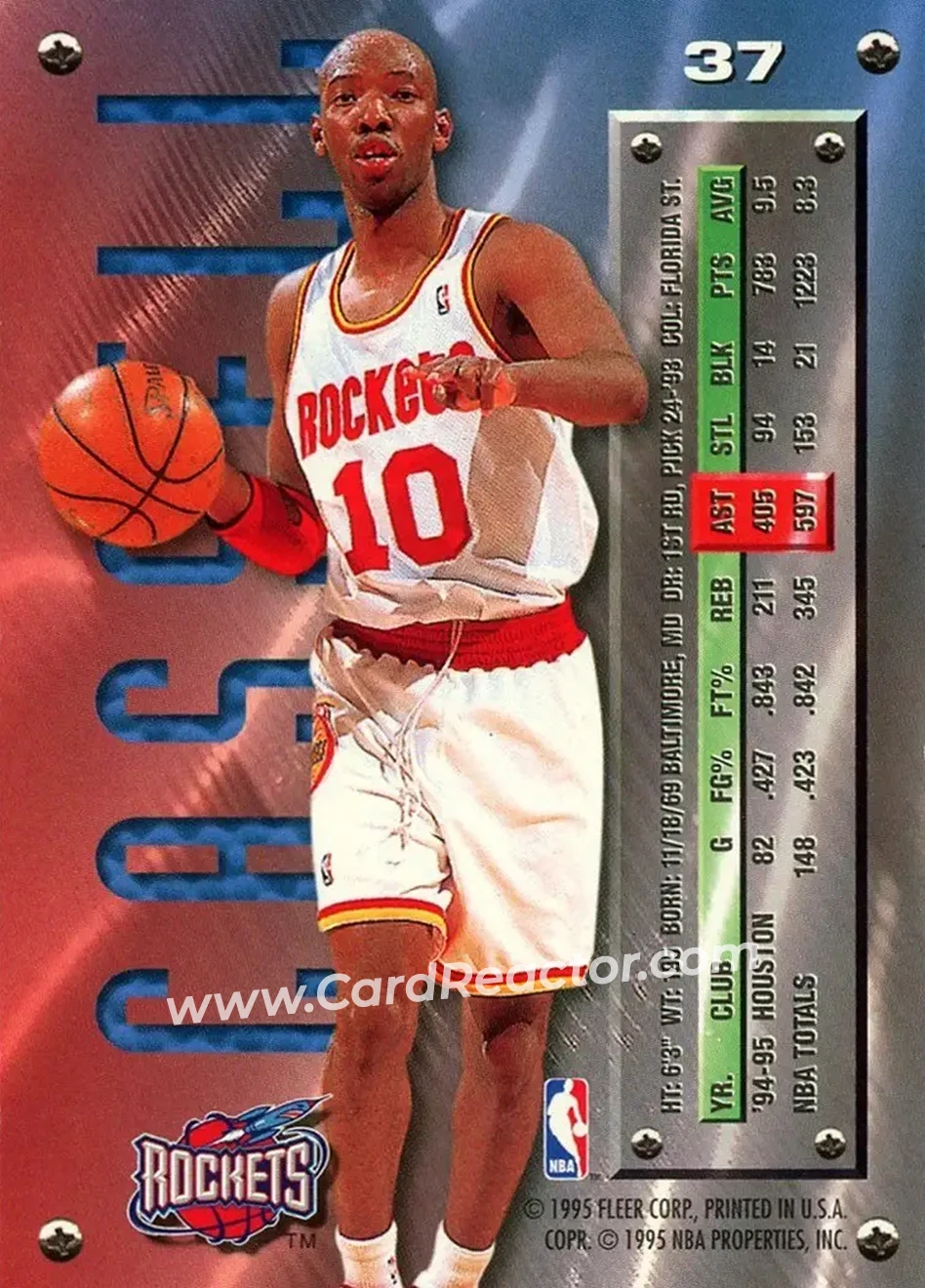 1995-96 Metal #37 - Sam Cassell - Houston Rockets - Back