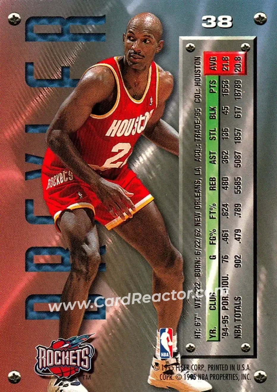 1995-96 Metal #38 - Clyde Drexler - Houston Rockets - Back