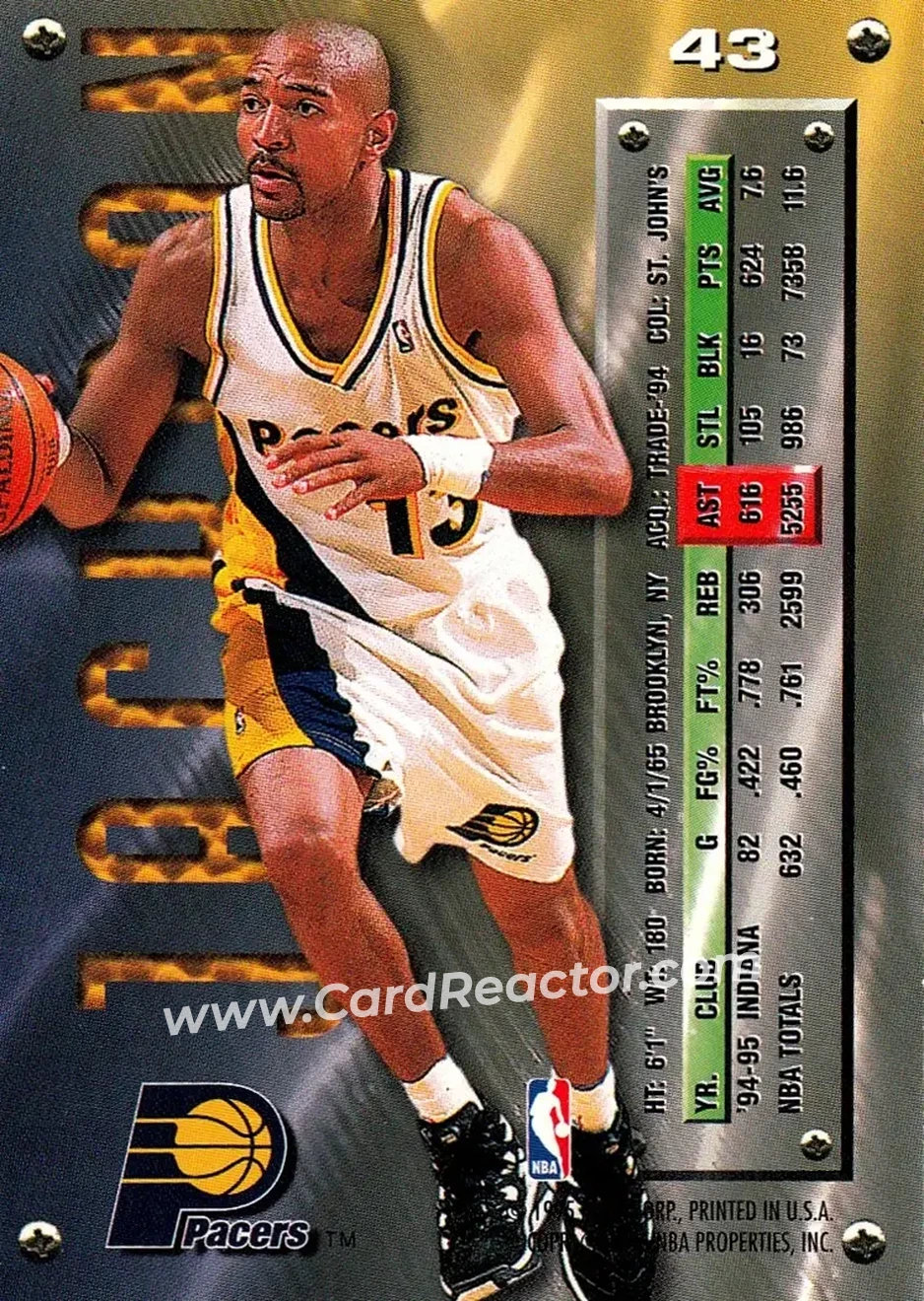 1995-96 Metal #43 - Mark Jackson - Indiana Pacers - Back