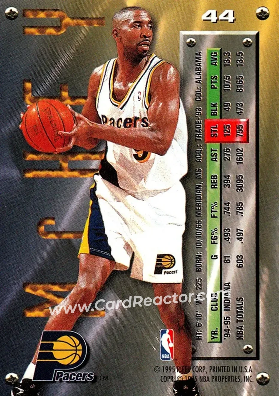 1995-96 Metal #44 - Derrick McKey - Indiana Pacers - Back