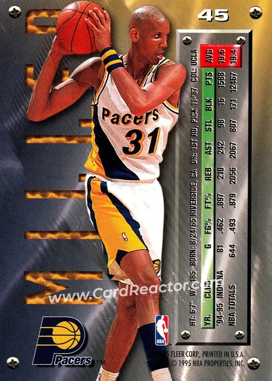1995-96 Metal #45 - Reggie Miller - Indiana Pacers - Back