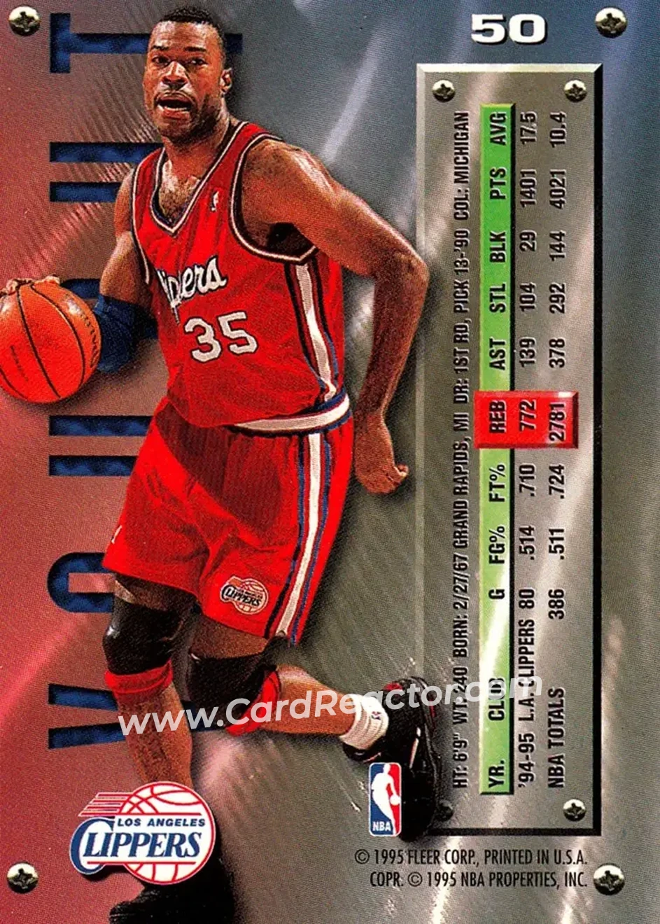 1995-96 Metal #50 - Loy Vaught - Los Angeles Clippers - Back