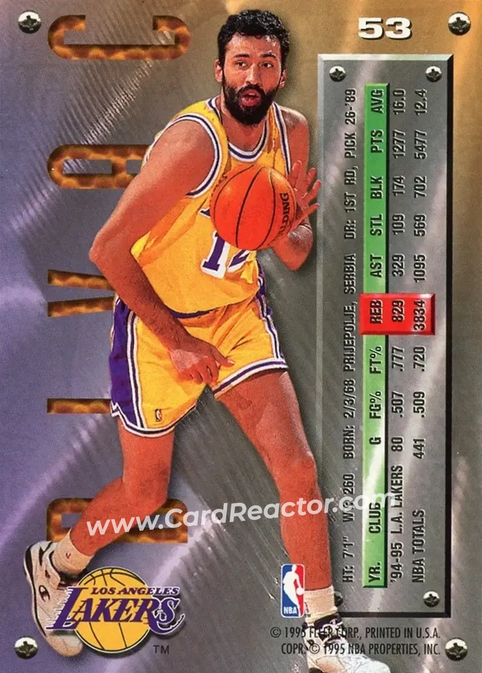 1995-96 Metal #53 - Vlade Divac - Los Angeles Lakers - Back