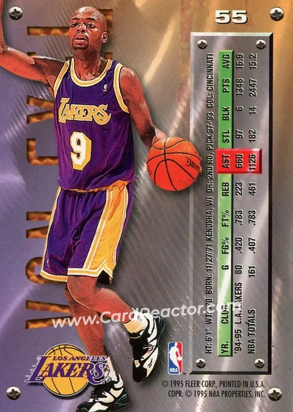 1995-96 Metal #55 - Nick Van Exel - Los Angeles Lakers - Back