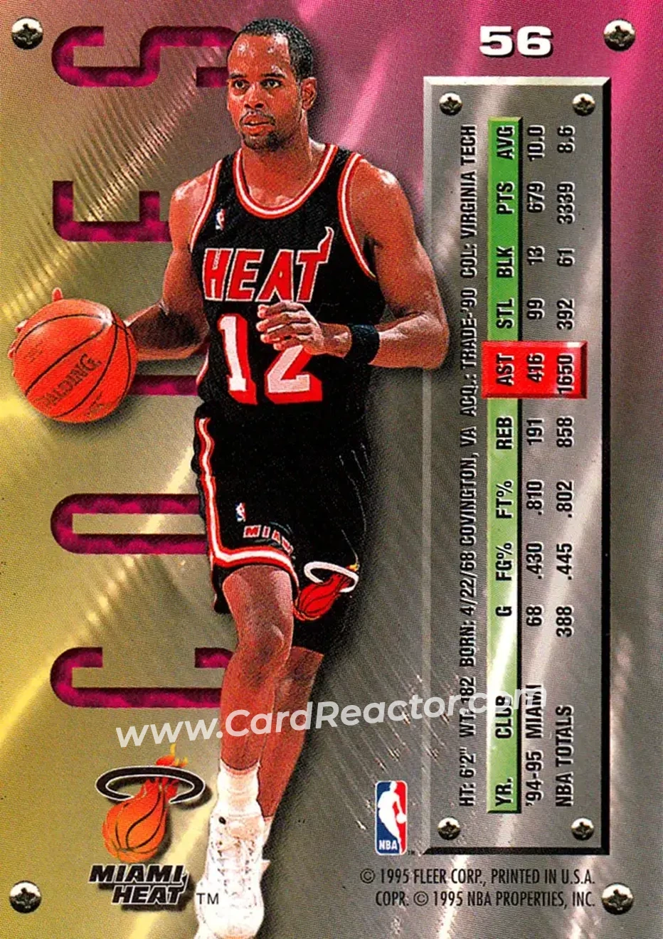 1995-96 Metal #56 - Bimbo Coles - Miami Heat - Back