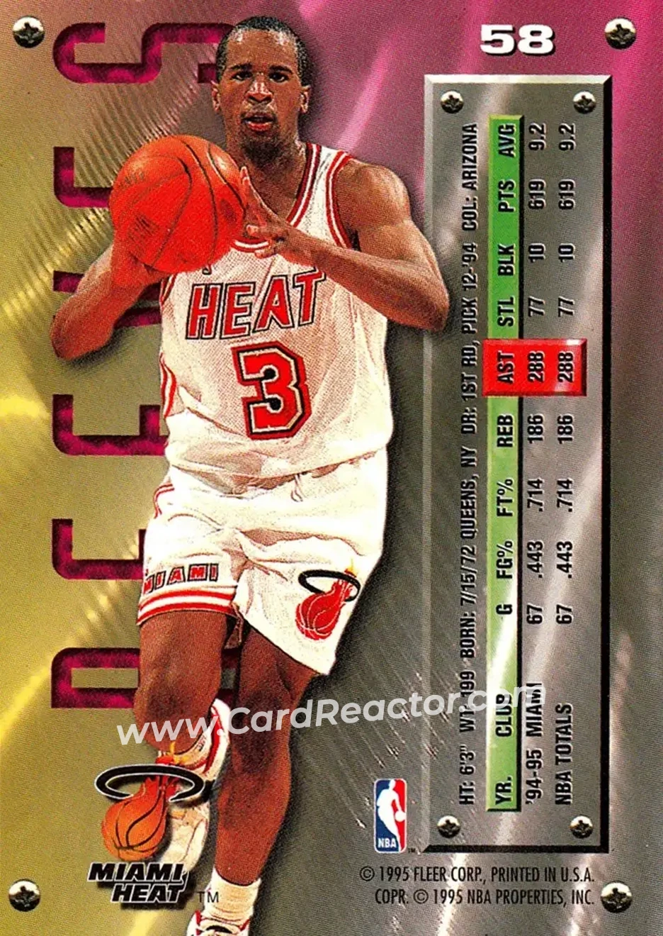 1995-96 Metal #58 - Khalid Reeves - Miami Heat - Back