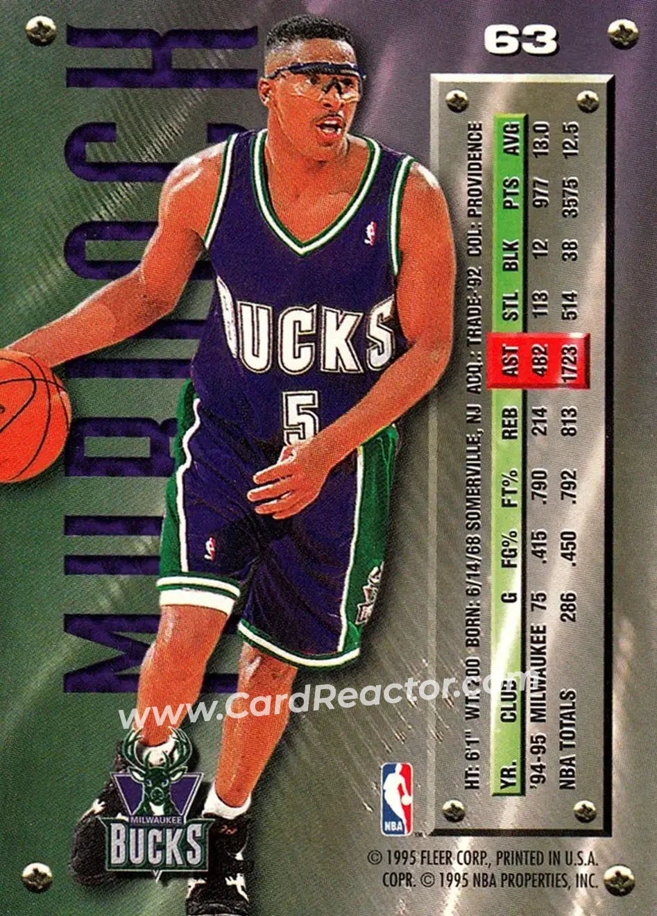 1995-96 Metal #63 - Eric Murdock - Milwaukee Bucks - Back 1995-96 Metal #63 - Eric Murdock - Milwaukee Bucks - Back