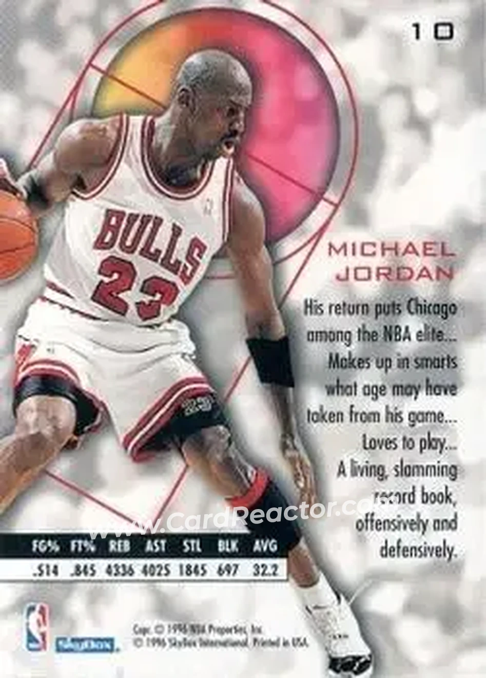 1995-96 SkyBox E-XL #10 - Michael Jordan - Chicago Bulls - Back