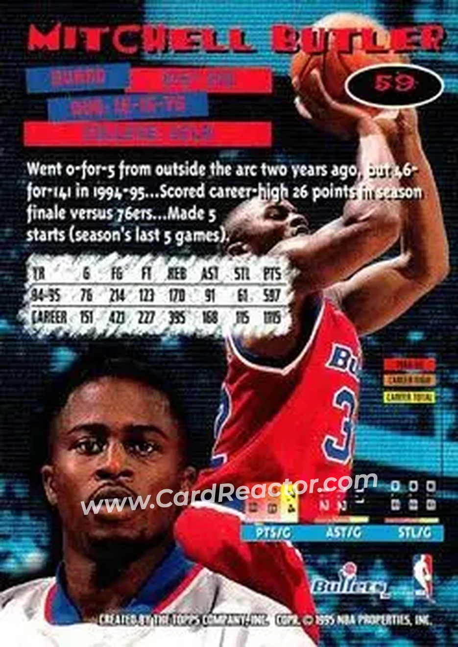 1995-96 Stadium Club #59 - Mitchell Butler - Washington Bullets - Back
