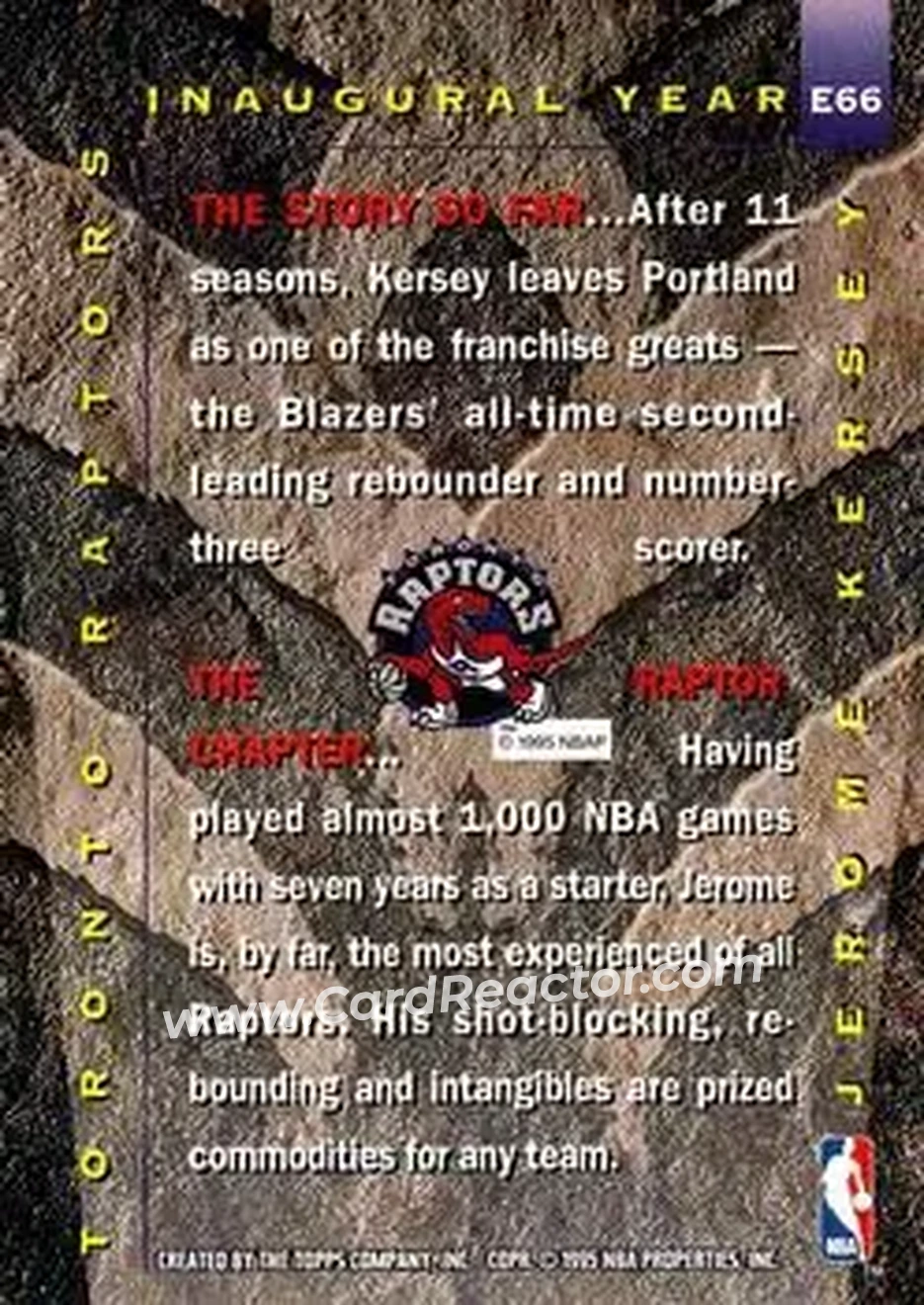 1995-96 Stadium Club #E66 - Jerome Kersey - Toronto Raptors - Back