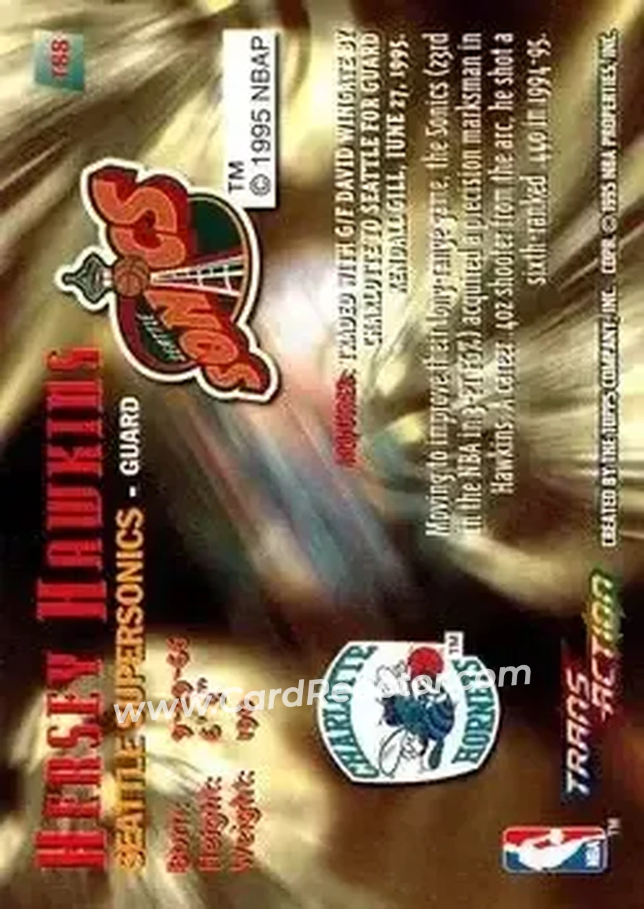 1995-96 Stadium Club #T88 - Hersey Hawkins - Seattle SuperSonics - Back