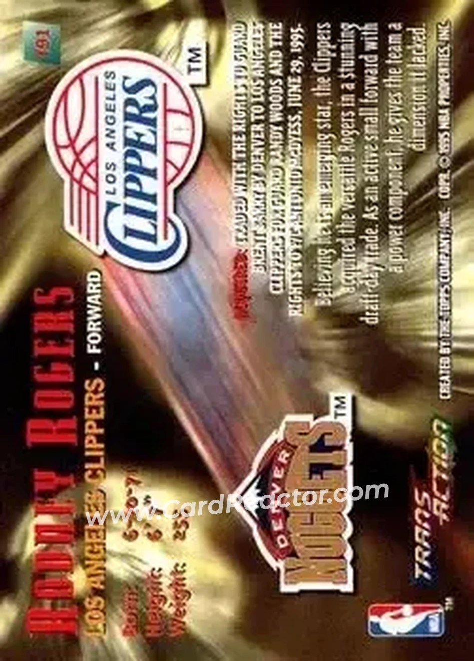 1995-96 Stadium Club #T91 - Rodney Rogers - Los Angeles Clippers - Back