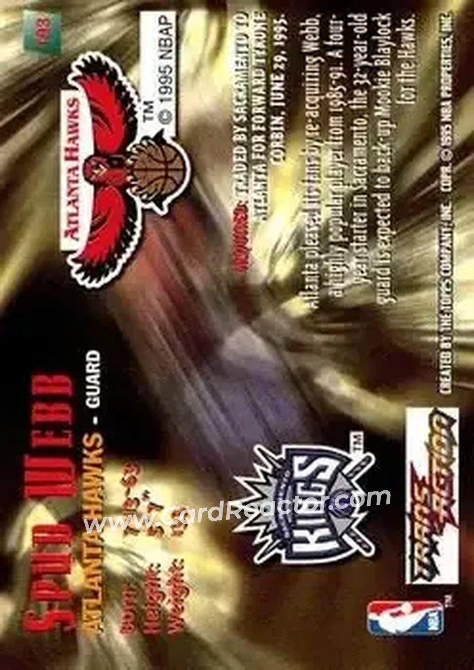 1995-96 Stadium Club #T93 - Spud Webb - Atlanta Hawks - Back