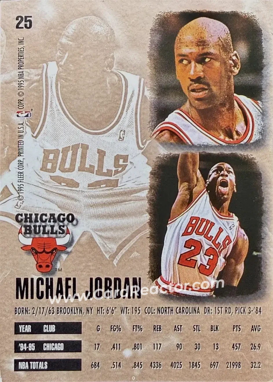 1995-96 Ultra #25 - Michael Jordan - Chicago Bulls - Back