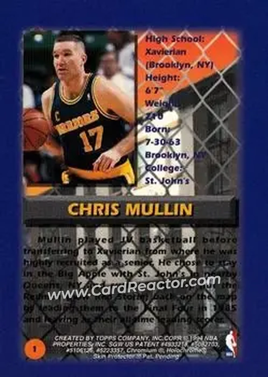 1994-95 Finest #1 - Chris Mullin - Golden State Warriors - Back