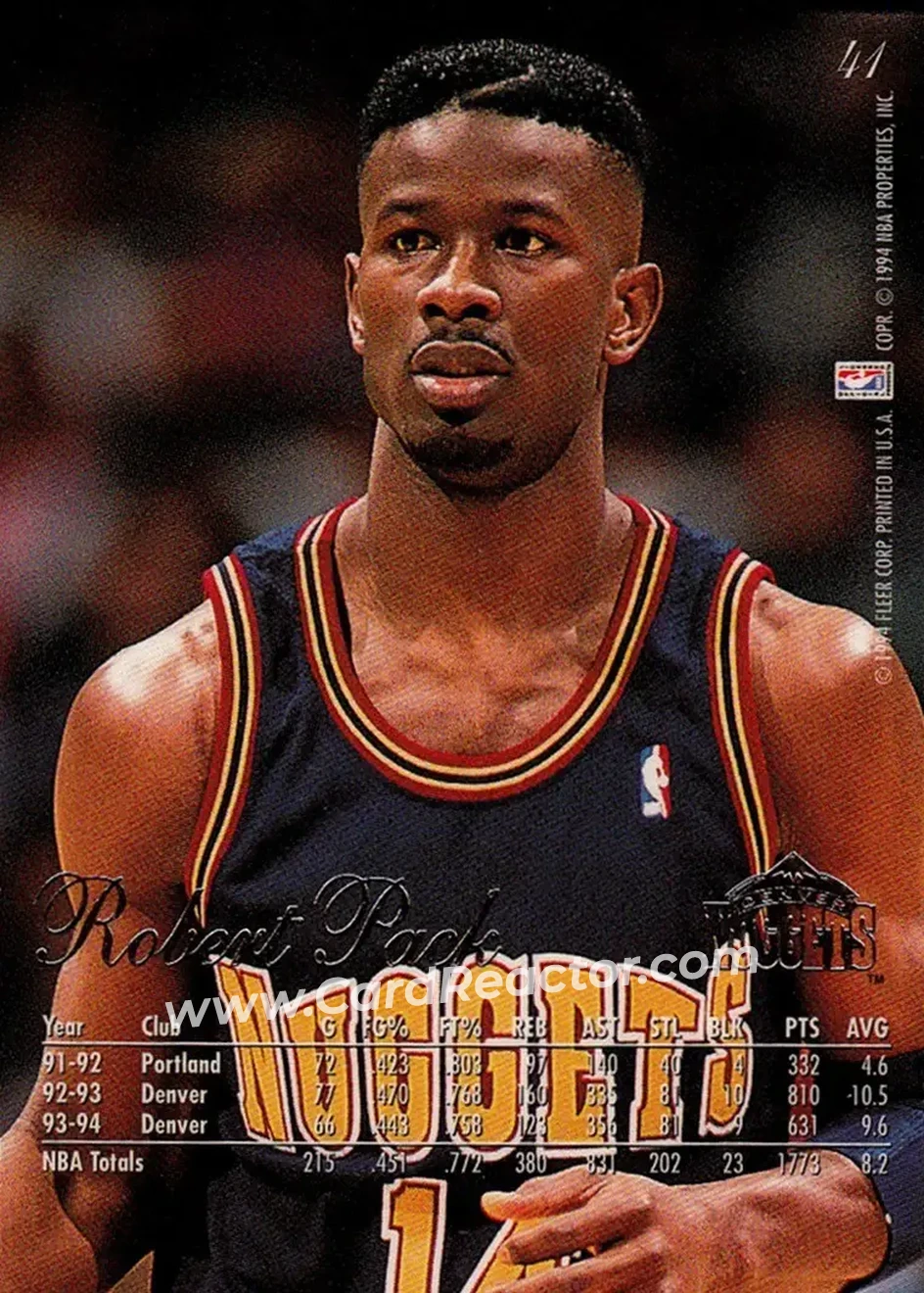 1994-95 Flair #41 - Robert Pack - Denver Nuggets - Back
