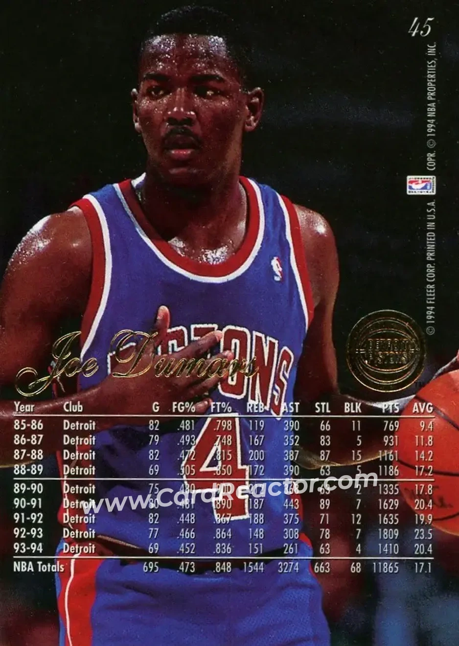 1994-95 Flair #45 - Joe Dumars - Detroit Pistons - Back 1994-95 Flair #45 - Joe Dumars - Detroit Pistons - Back