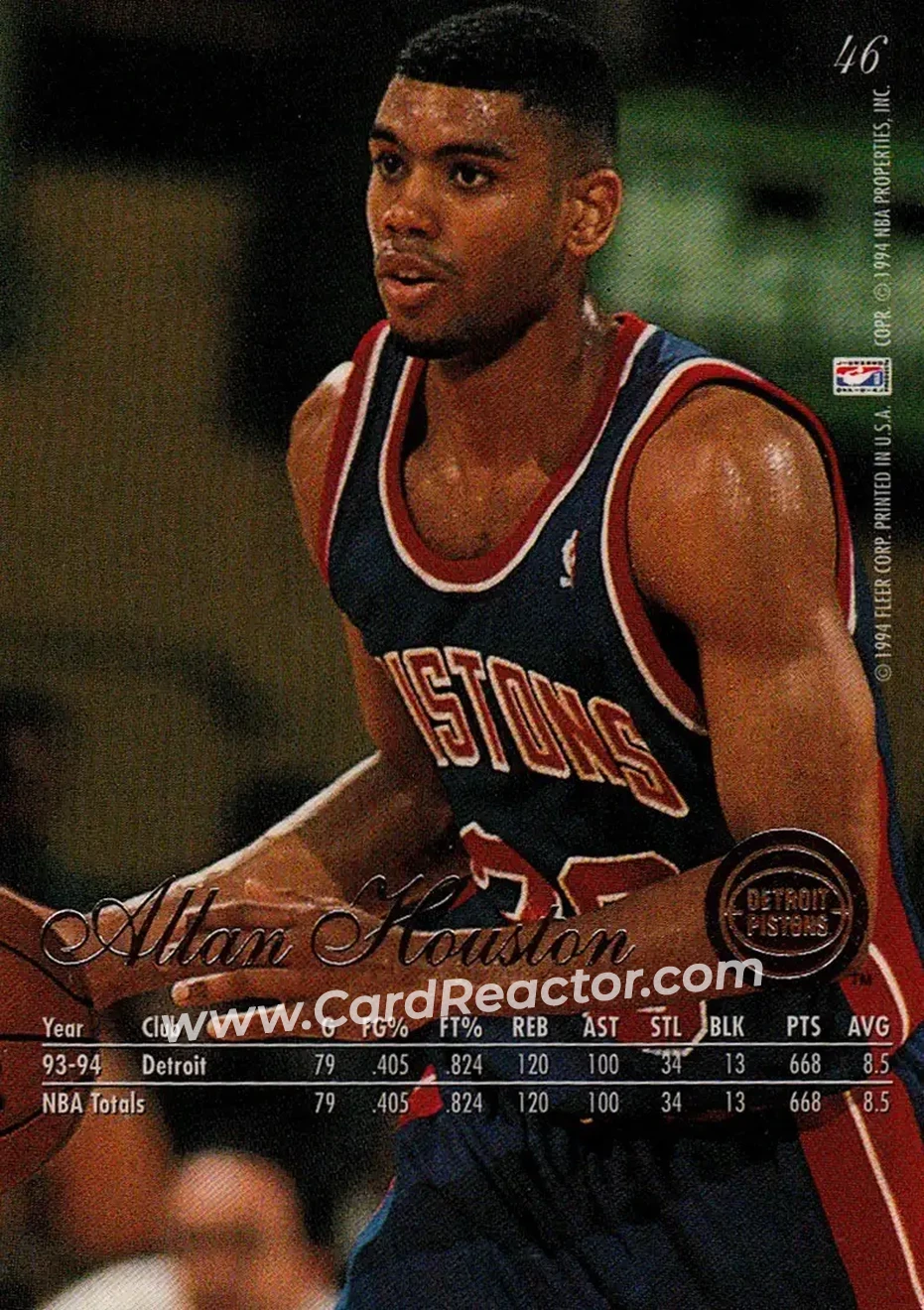 1994-95 Flair #46 - Allan Houston - Detroit Pistons - Back