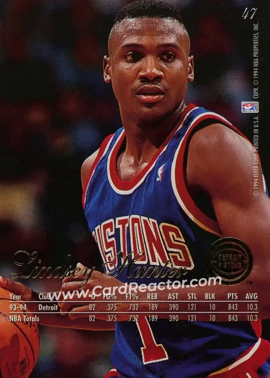 1994-95 Flair #47 - Lindsey Hunter - Detroit Pistons - Back