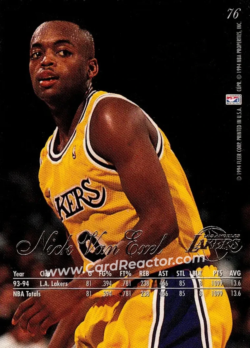 1994-95 Flair #76 - Nick Van Exel - Los Angeles Lakers - Back