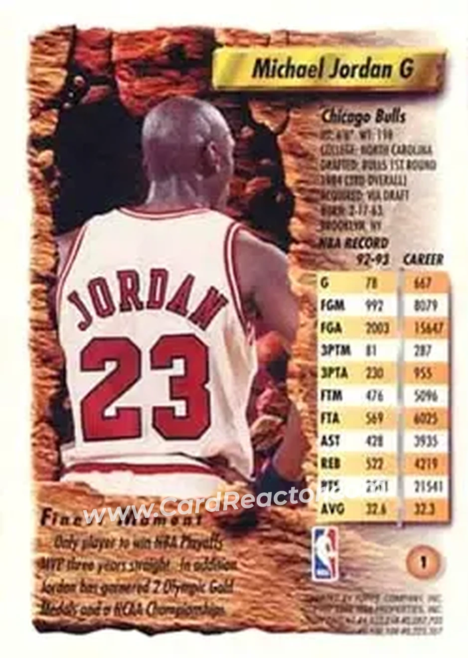 1993-94 Finest #1 - Michael Jordan - Chicago Bulls - Back 1993-94 Finest #1 - Michael Jordan - Chicago Bulls - Back