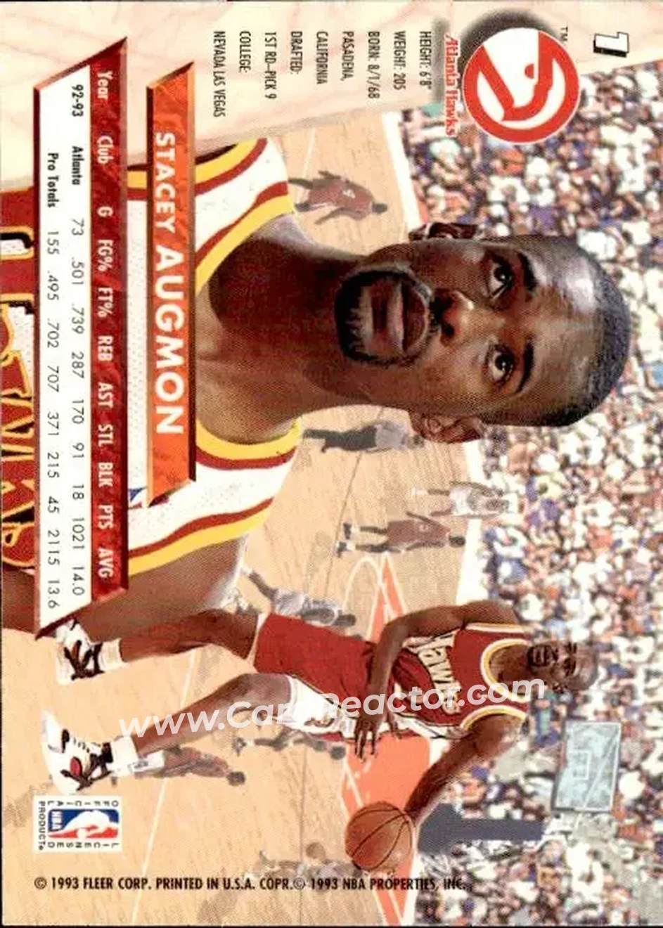 1993-94 Ultra #1 - Stacey Augmon - Atlanta Hawks - Back