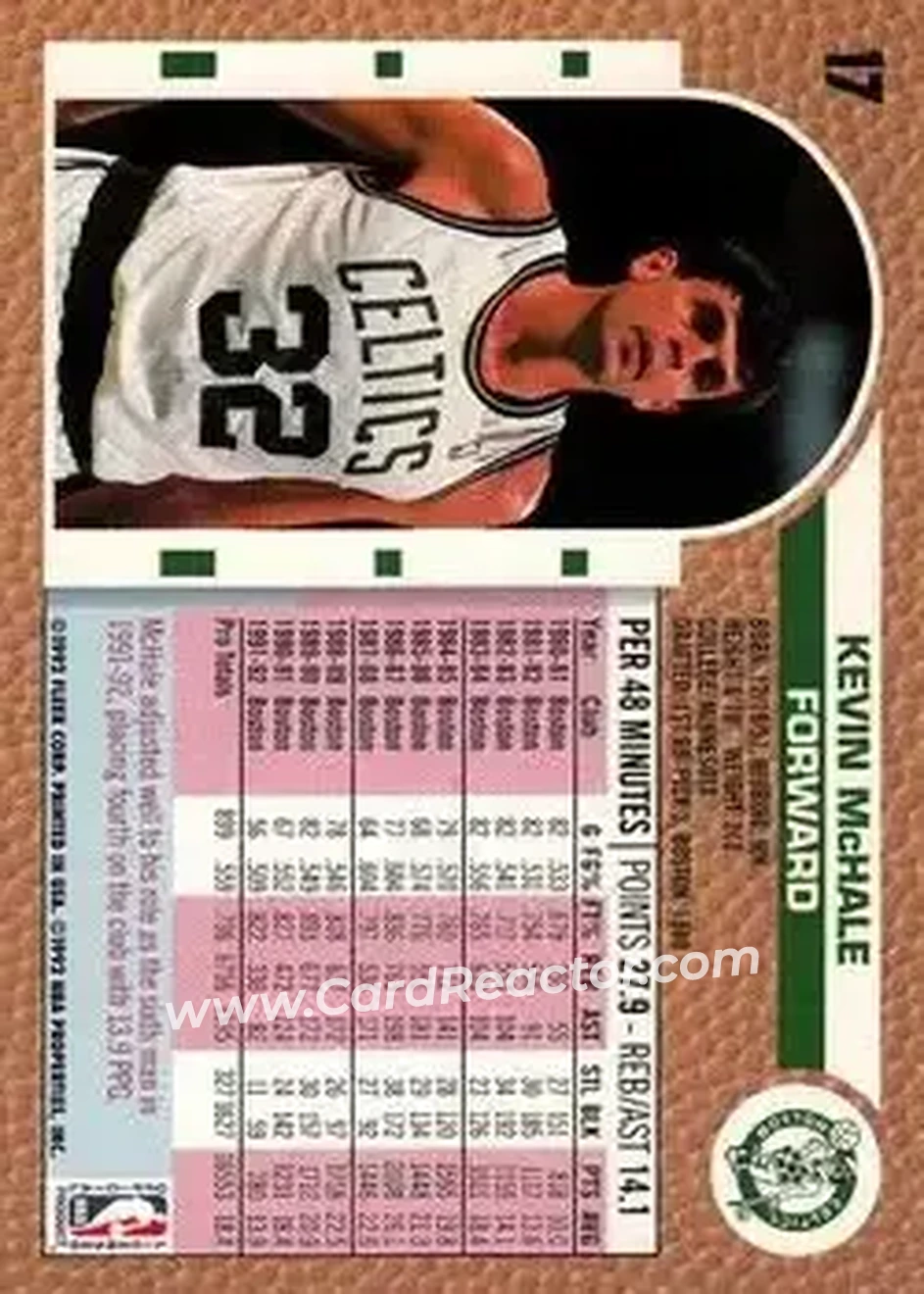 1992-93 Fleer #17 - Kevin McHale - Boston Celtics - Back 1992-93 Fleer #17 - Kevin McHale - Boston Celtics - Back