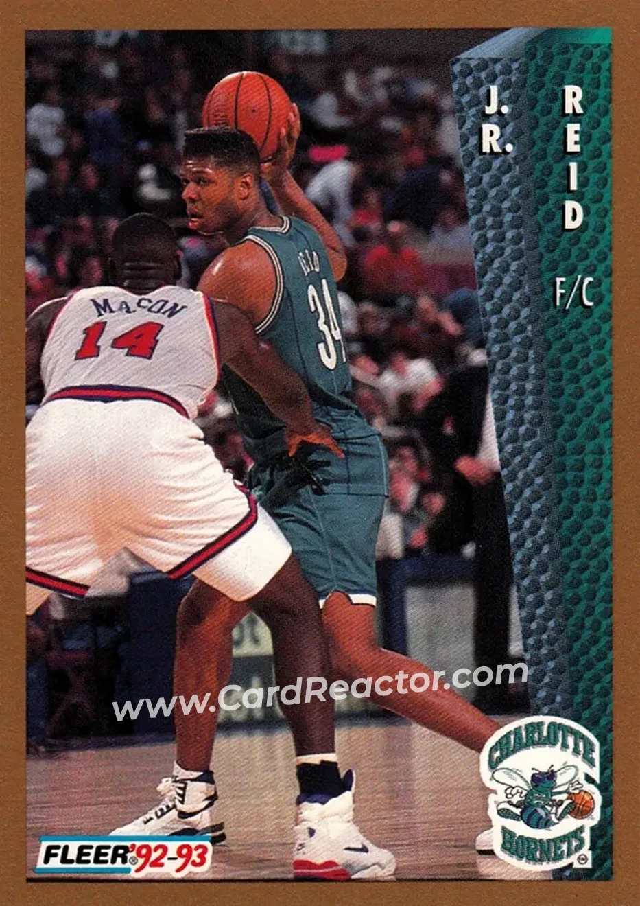 1992-93 Fleer #27 - J.R. Reid - Charlotte Hornets - Front
