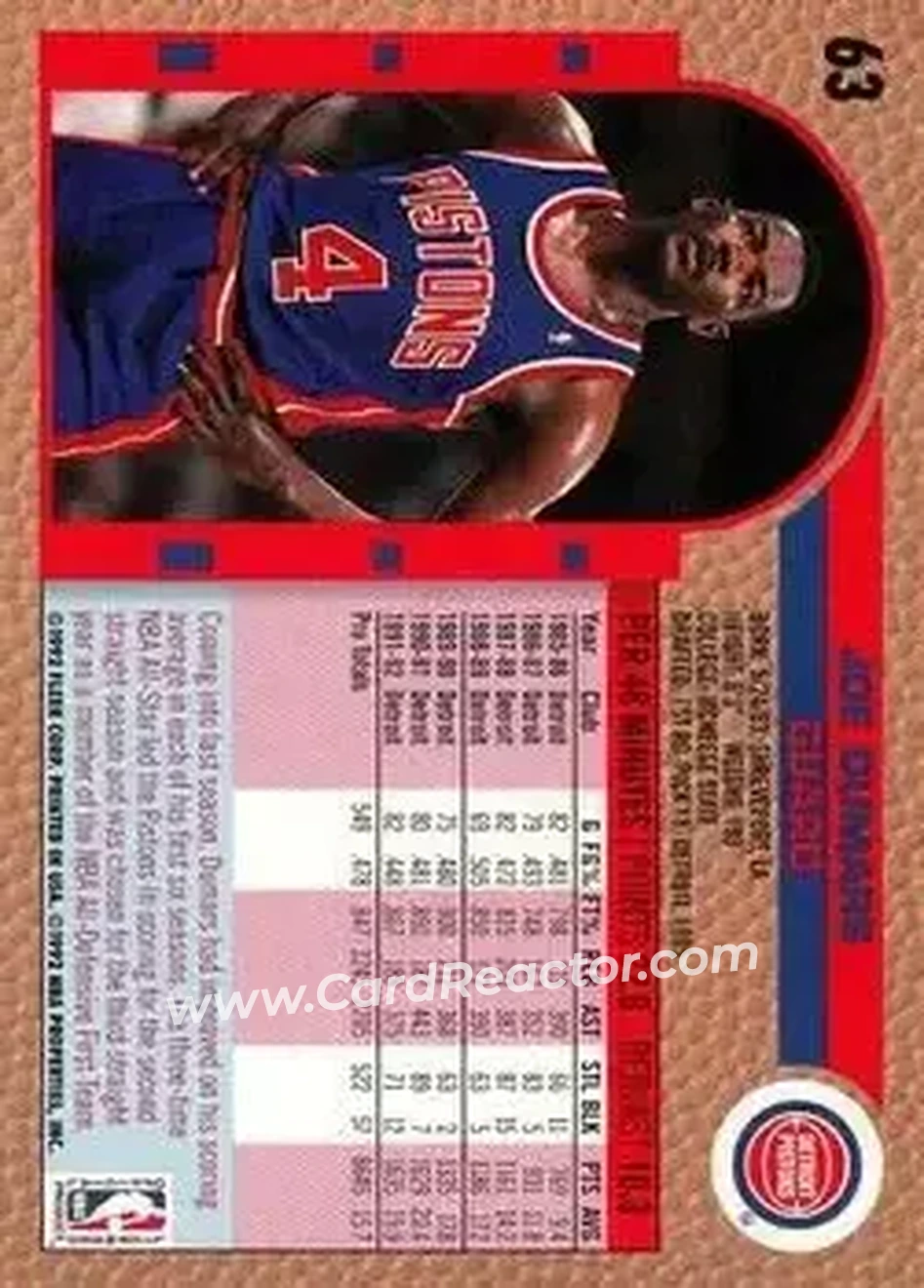 1992-93 Fleer #63 - Joe Dumars - Detroit Pistons - Back 1992-93 Fleer #63 - Joe Dumars - Detroit Pistons - Back