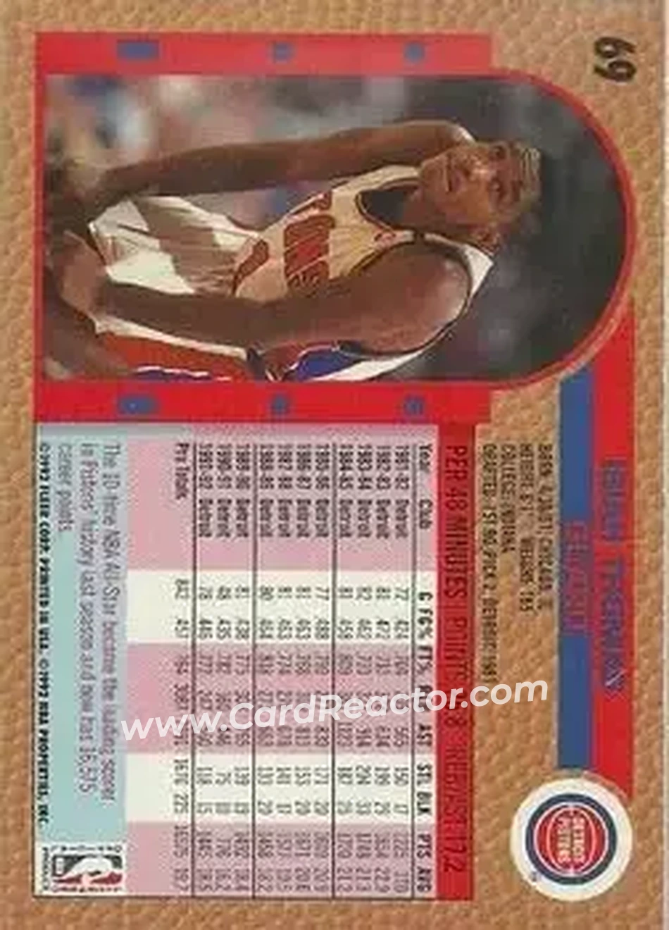 1992-93 Fleer #69 - Isiah Thomas - Detroit Pistons - Back 1992-93 Fleer #69 - Isiah Thomas - Detroit Pistons - Back