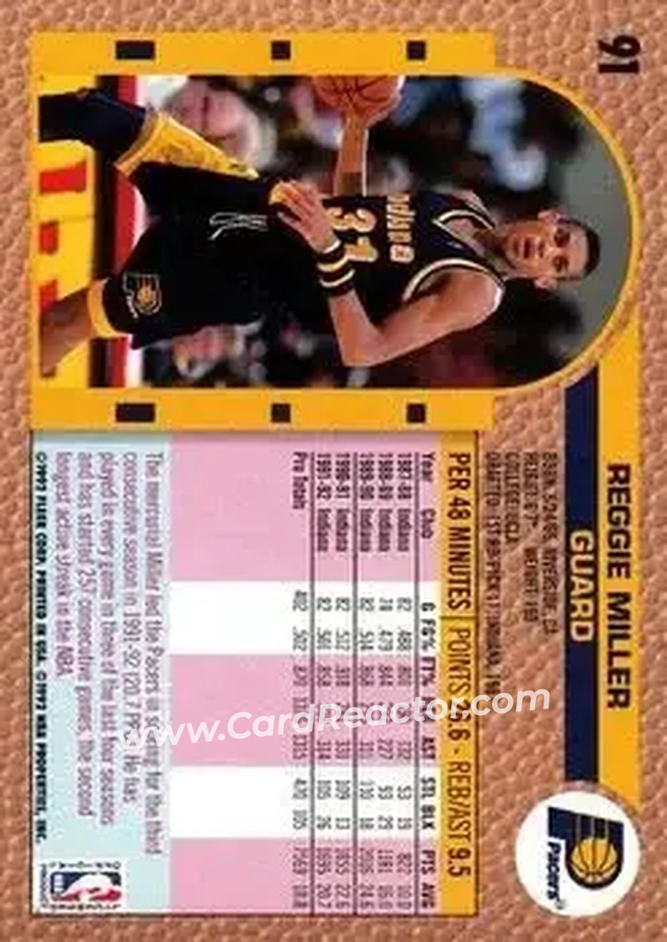 1992-93 Fleer #91 - Reggie Miller - Indiana Pacers - Back