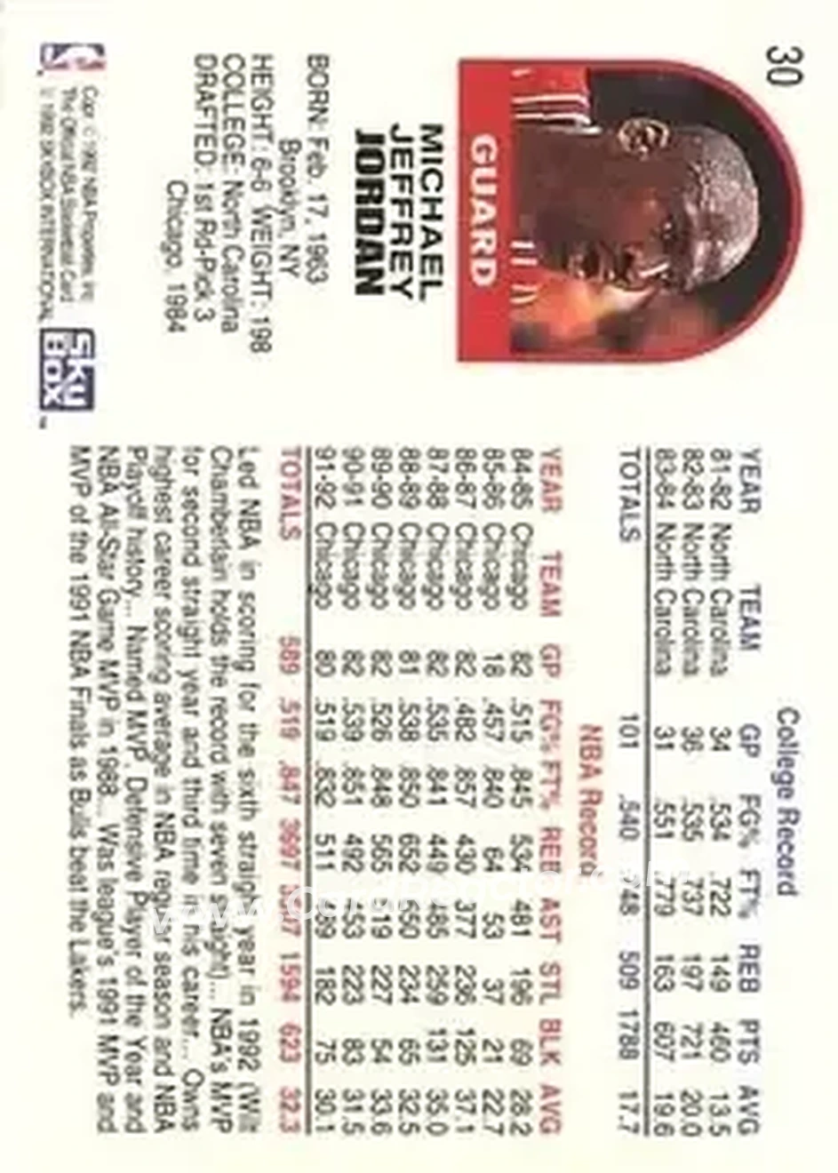 1992-93 Hoops #30 - Michael Jordan - Chicago Bulls - Back 1992-93 Hoops #30 - Michael Jordan - Chicago Bulls - Back