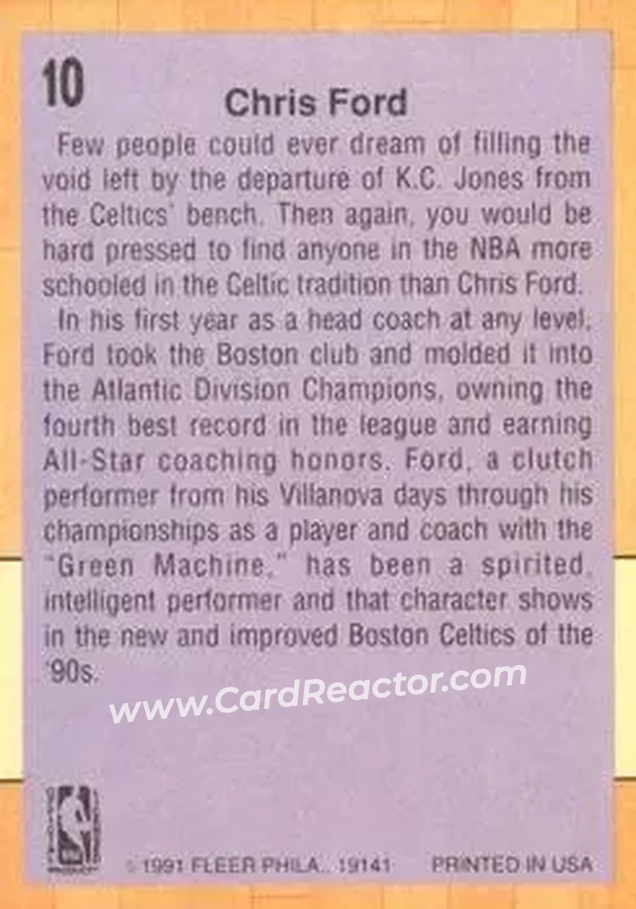 1991-92 Fleer #10 - Chris Ford - Boston Celtics - Back