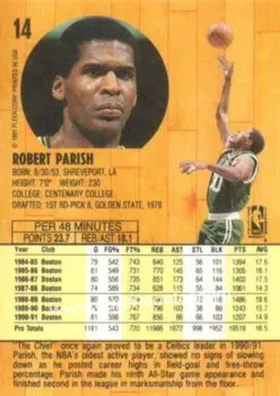 1991-92 Fleer #14 - Robert Parish - Boston Celtics - Back