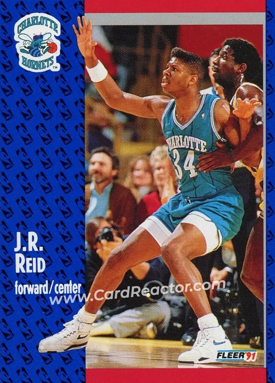 1991-92 Fleer #24 - J.R. Reid - Charlotte Hornets - Front