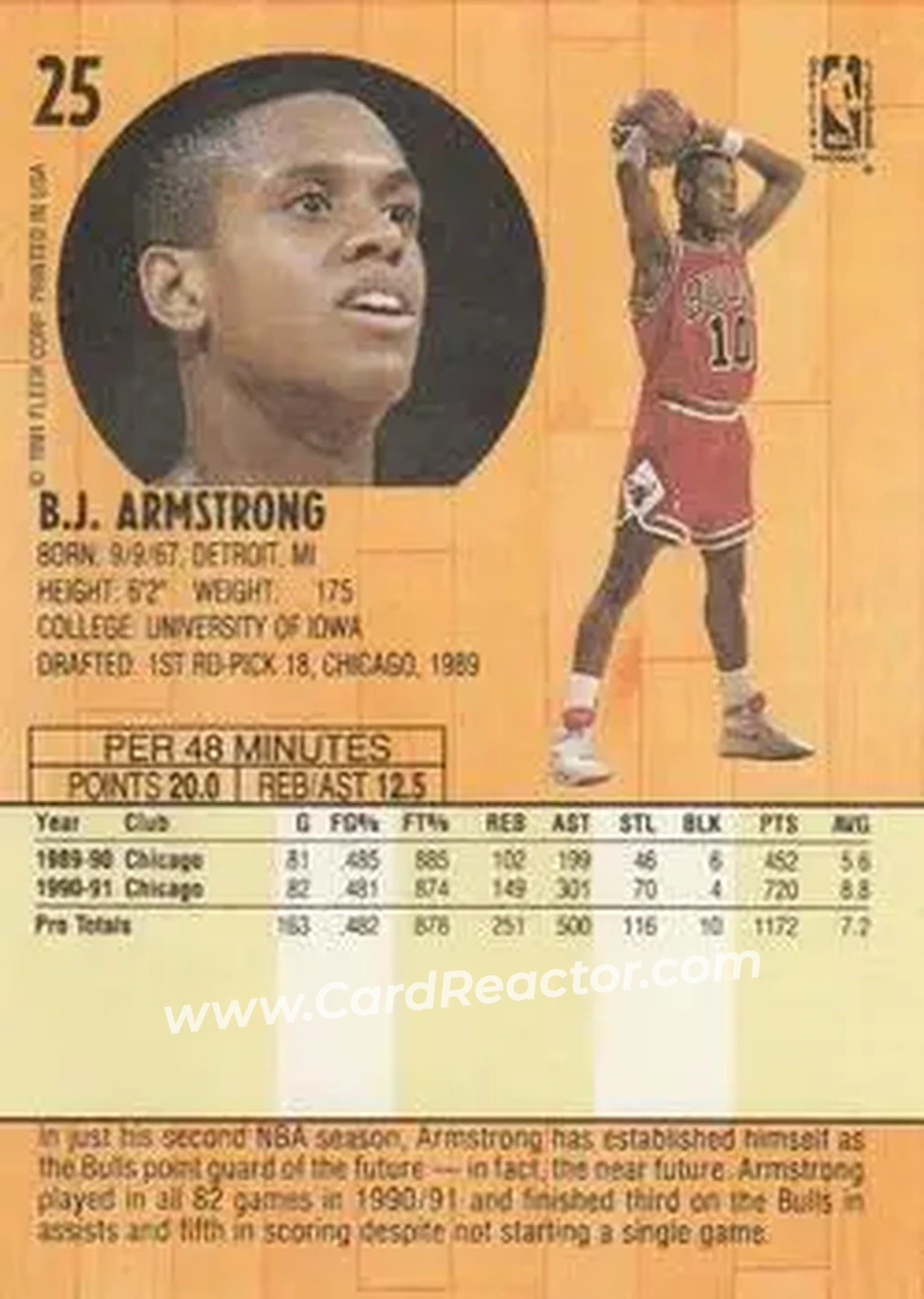 1991-92 Fleer #25 - B.J. Armstrong - Chicago Bulls - Back
