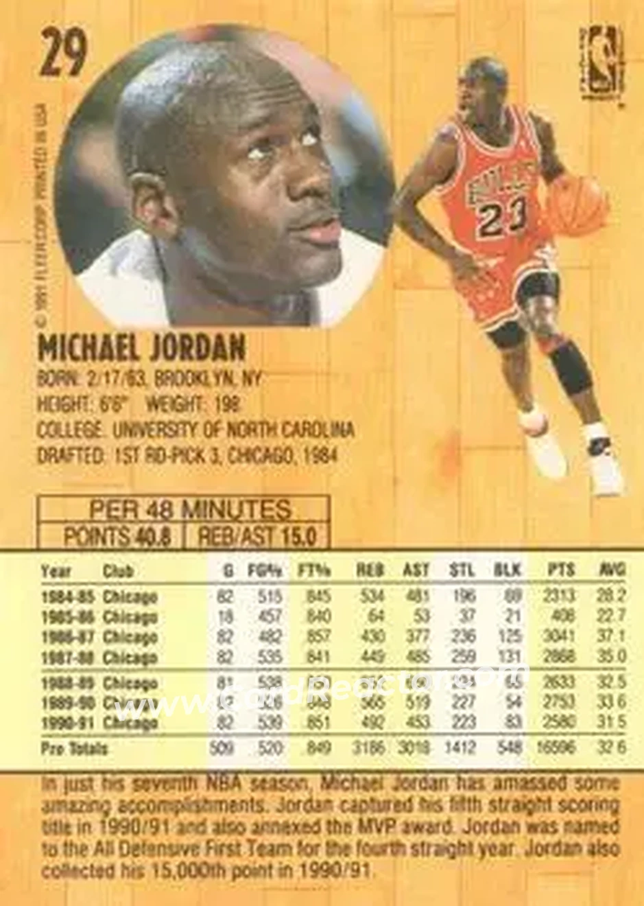 1991-92 Fleer #29 - Michael Jordan - Chicago Bulls - Back