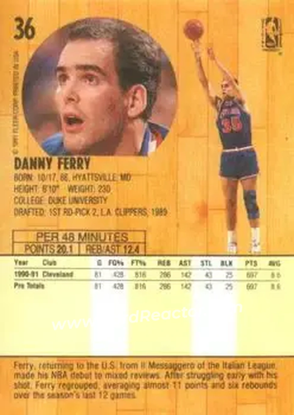 1991-92 Fleer #36 - Danny Ferry - Cleveland Cavaliers - Back