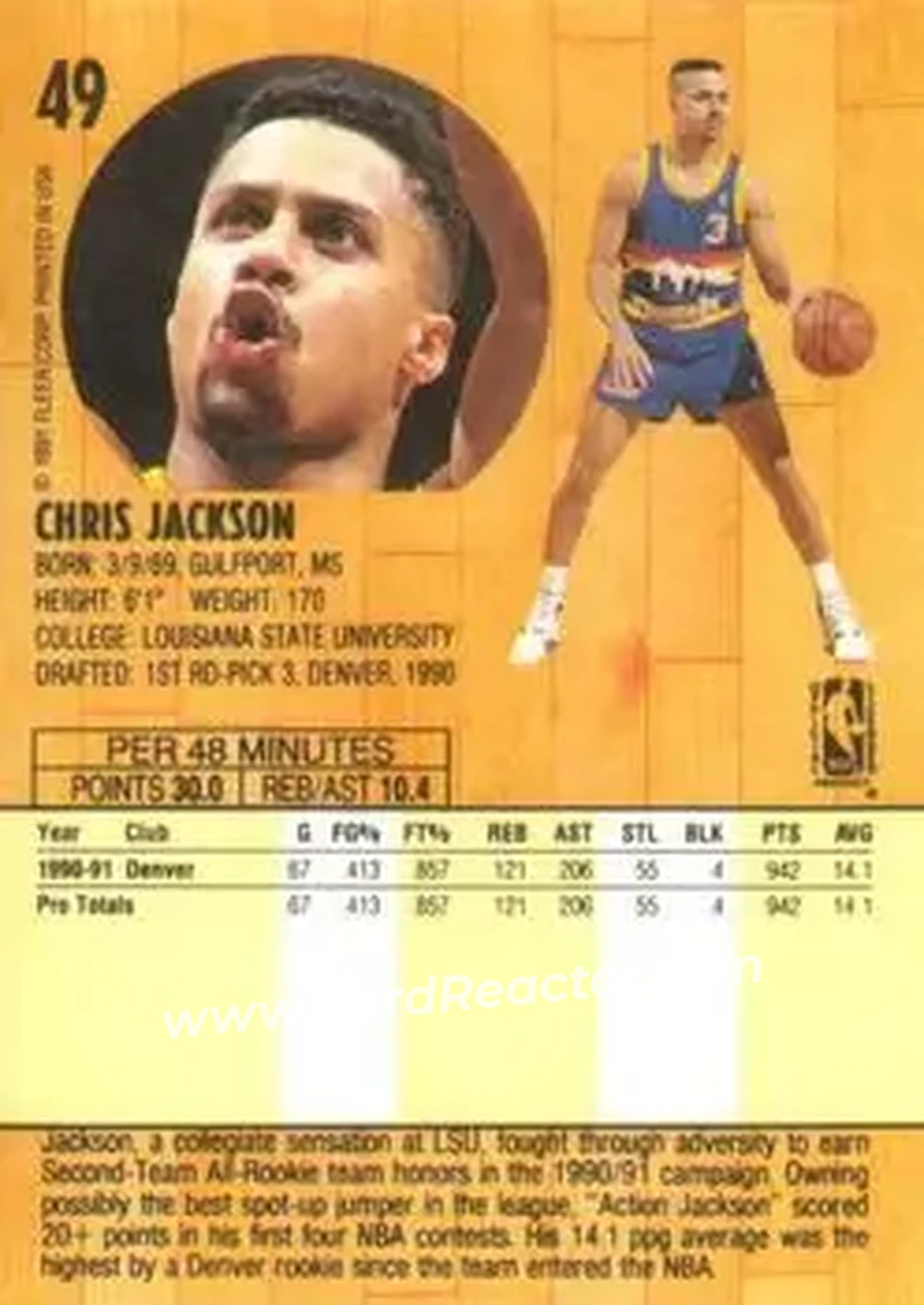 1991-92 Fleer #49 - Mahmoud Abdul-Rauf - Denver Nuggets - Back