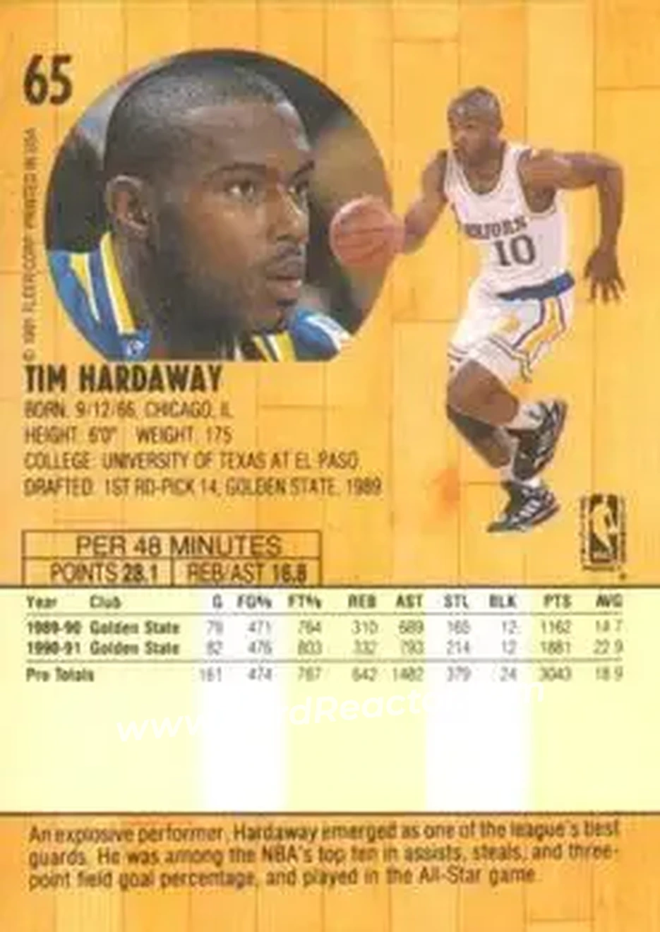 1991-92 Fleer #65 - Tim Hardaway - Golden State Warriors - Back