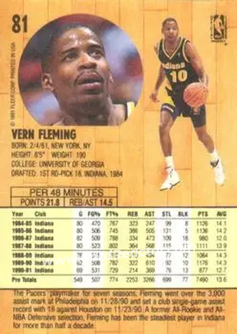 1991-92 Fleer #81 - Vern Fleming - Indiana Pacers - Back
