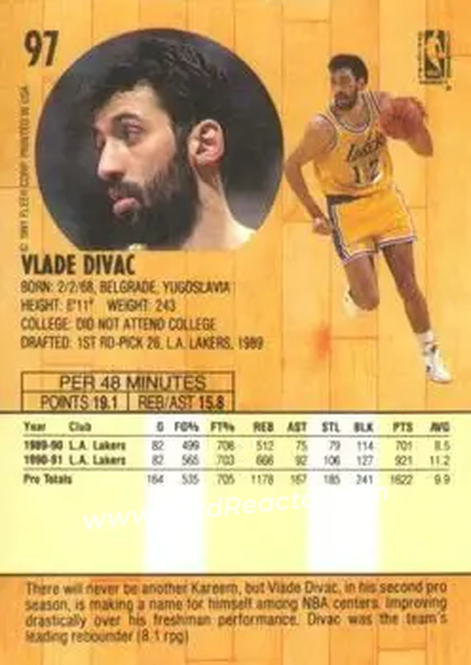 1991-92 Fleer #97 - Vlade Divac - Los Angeles Lakers - Back