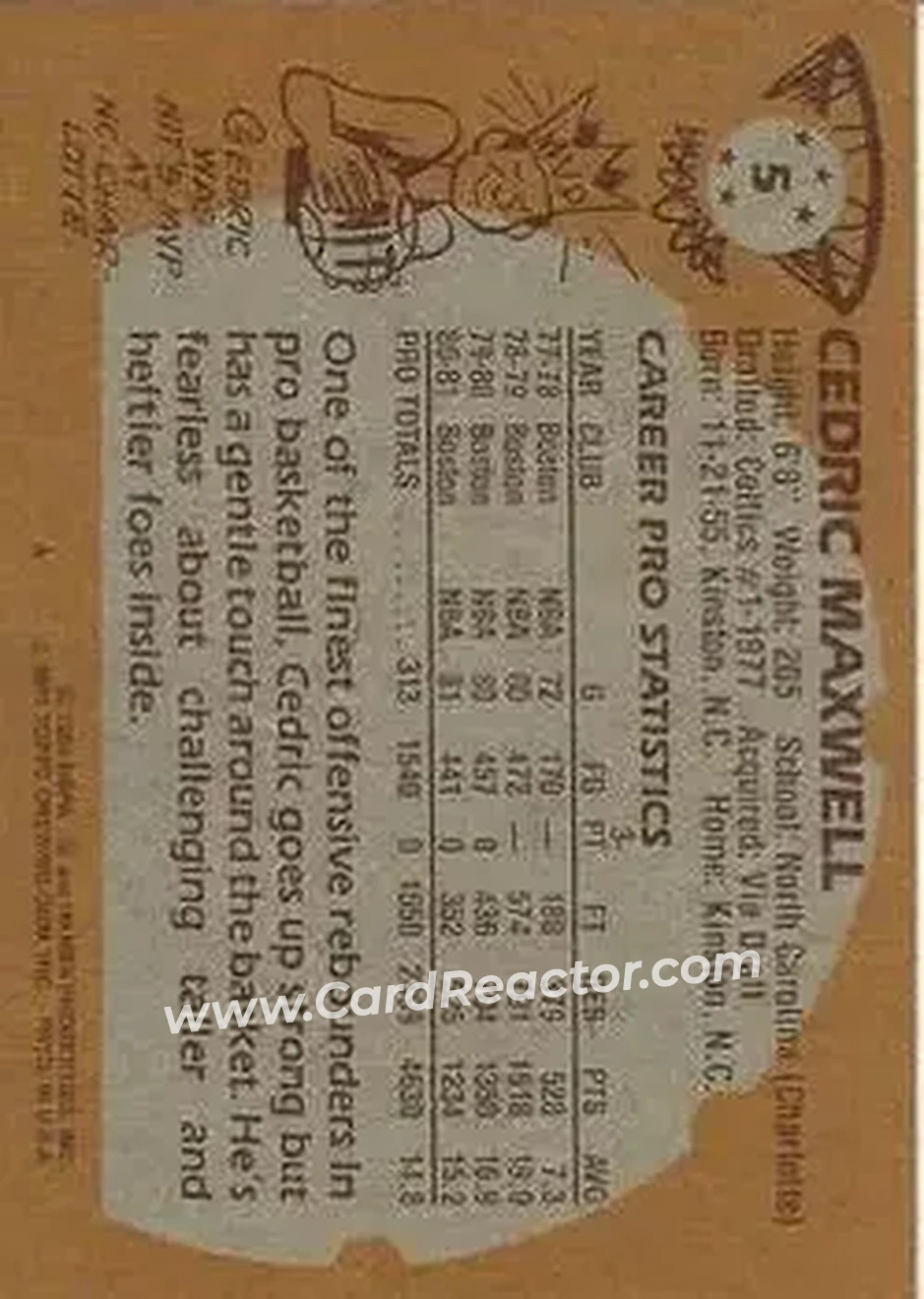 1981-82 Topps #5 - Cedric Maxwell - Boston Celtics - Back