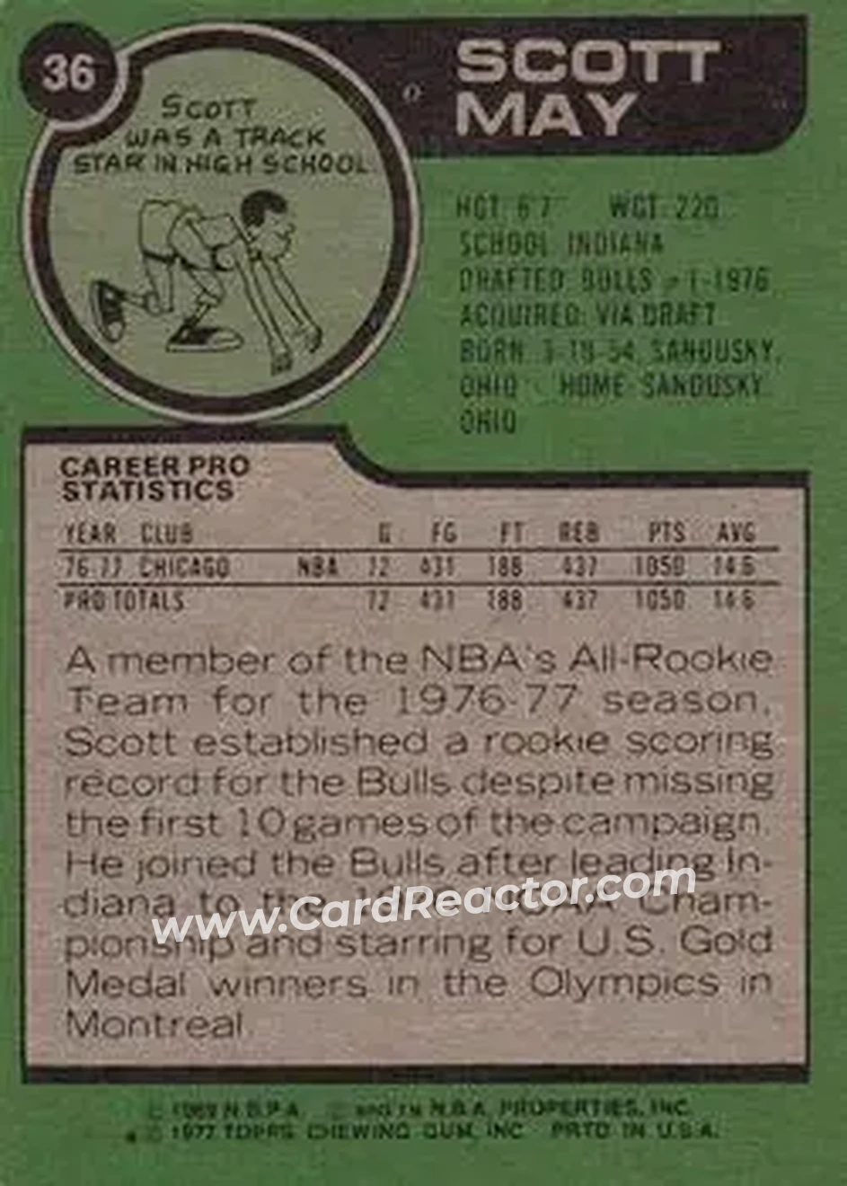 1977-78 Topps #36 - Scott May - Chicago Bulls - Back