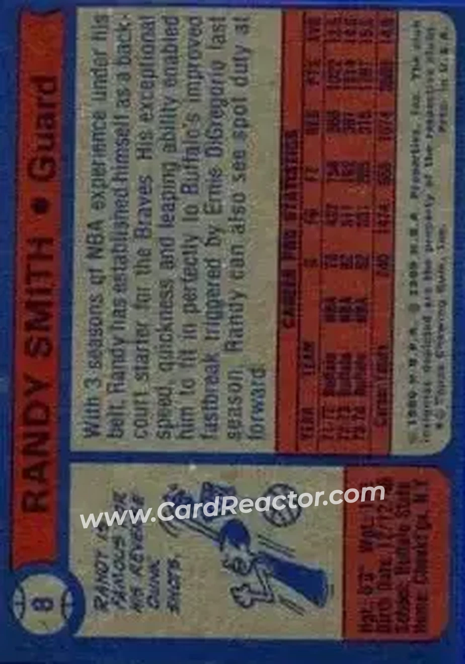 1974-75 Topps #8 - Randy Smith - Buffalo Braves - Back 1974-75 Topps #8 - Randy Smith - Buffalo Braves - Back