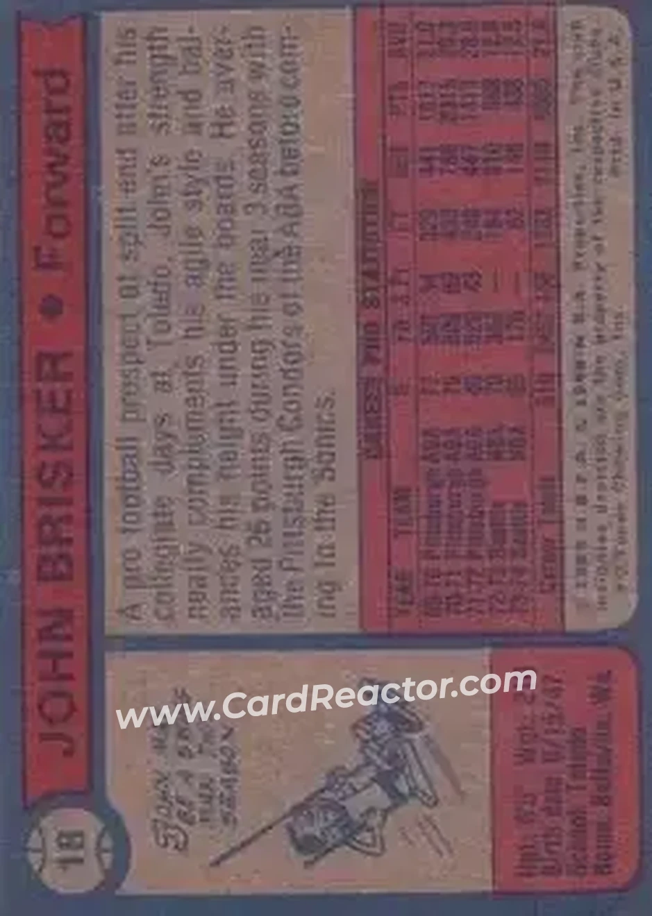 1974-75 Topps #18 - John Brisker - Seattle SuperSonics - Back 1974-75 Topps #18 - John Brisker - Seattle SuperSonics - Back