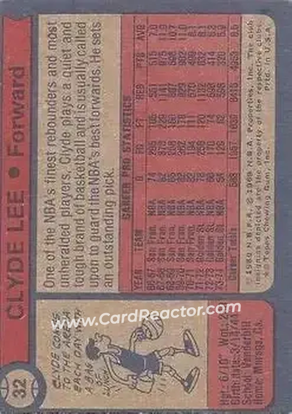 1974-75 Topps #32 - Clyde Lee - Golden State Warriors - Back